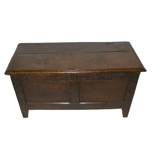Small Early 18th Century Carved Oak Coffer. C. 1720
