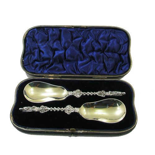 Unusual Shape Pair Victorian Silver Apostle Spoons