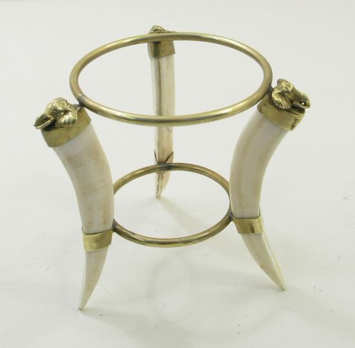 19th Century Gilded Brass & Baboons Tooth Stand