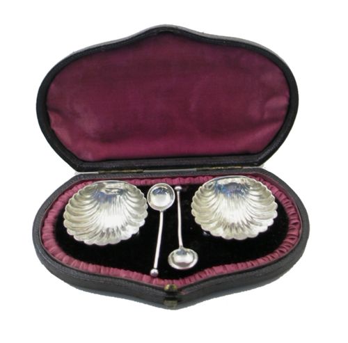 Cased Pair of Victorian Silver Salts & Spoons