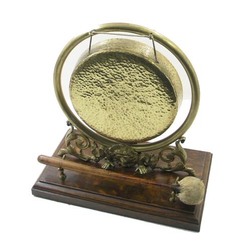 Early Victorian Gilded Brass Table Gong. Complete