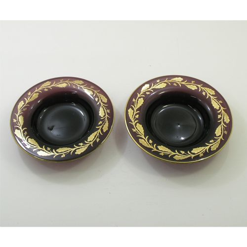 Gorgeous Pair of Gilded Purple Glass Bowls