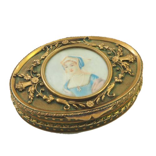 Superb French Oval Ormalu Jewel Box with Portrait
