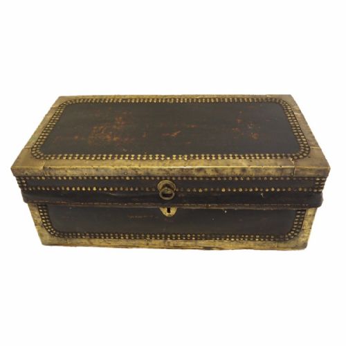 Small Brass Studded Leather Camphor Box