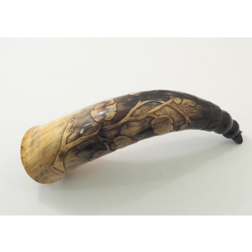 Unusual Early 1900'S Carved Cow Horn Vessel