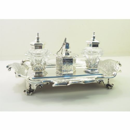 fig 1. SUPERB STERLING SILVER DESK SET BY BARNARD