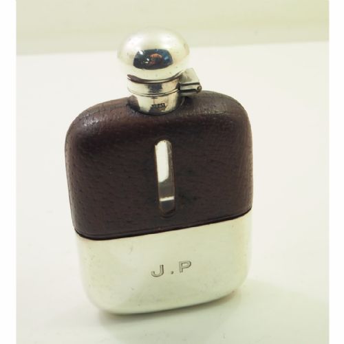 Edwardian Leather & Silver Plated Hip Flask