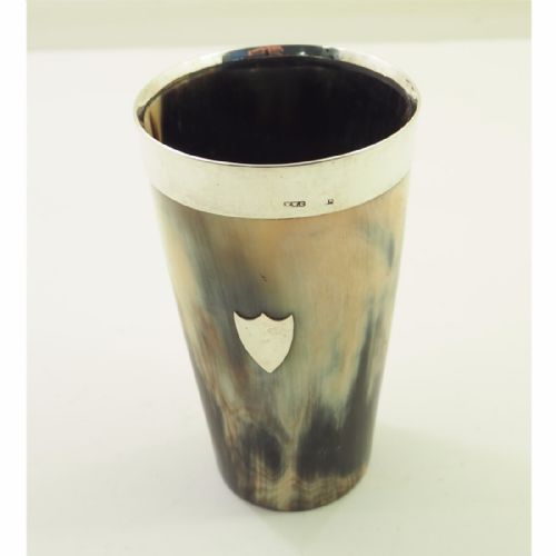 Victorian Scottish Silver Rim Horn Beaker