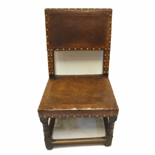 Rare 17th Century Oak and Leather Chair