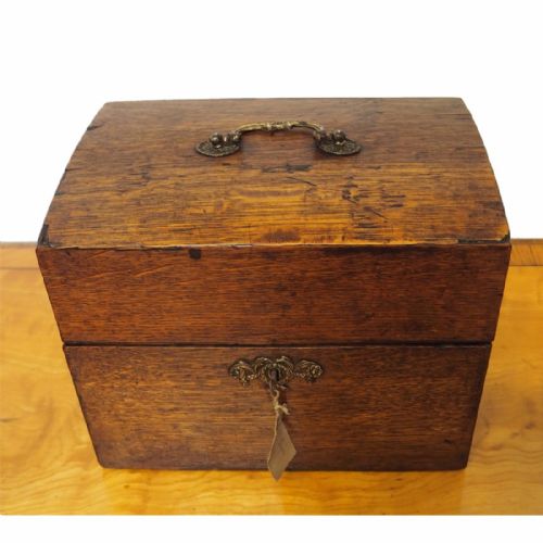 18th Century Oak Decanter Box with Decanters