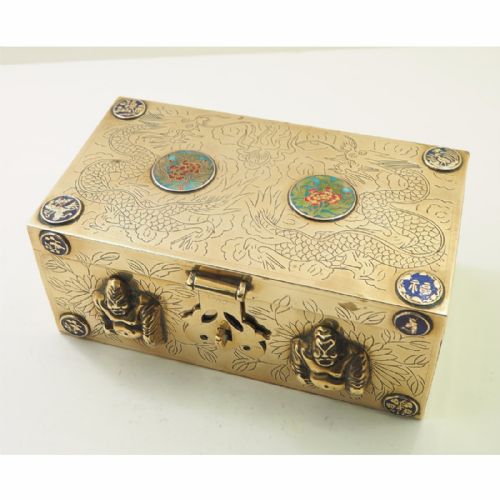 Unusual Chinese Brass & Cloisonne Cigar Box