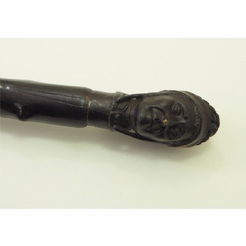 Superb Ebony & Bronze Headed Walking Cane