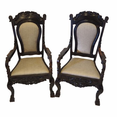 Rare Pair of Solid Callamander Hand Chairs