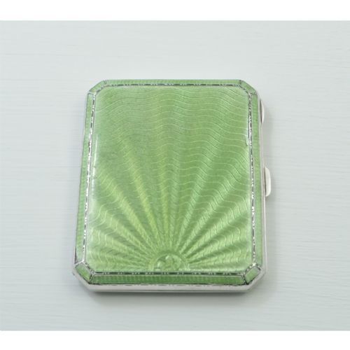 Silver and Green Enamel Ladies Cigarette Box