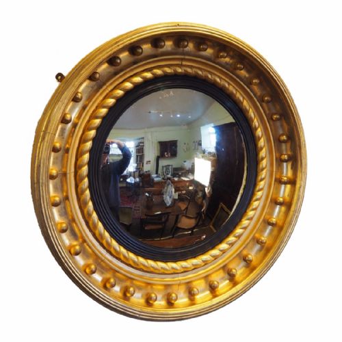 Good Large Regency Gilded Convex Mirror