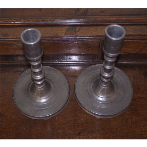 Pair of Queen Anne Style Pewter Candlesticks