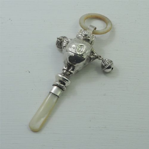 Rare "Little Pig" Silver Babies Rattle. 1910