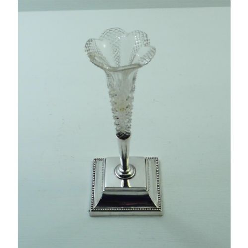 Victorian Silver & Cut Glass Bud Vase
