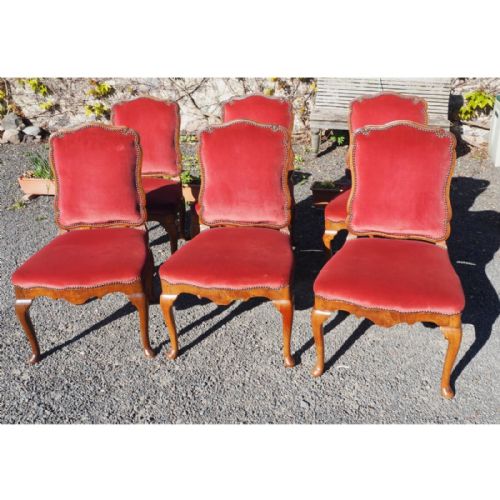 Fine Set of 6 Walnut Cabriole Leg Salon Chairs