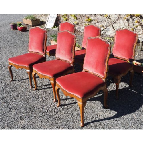 fig 1. FINE SET OF 6 WALNUT CABRIOLE LEG SALON CHAIRS