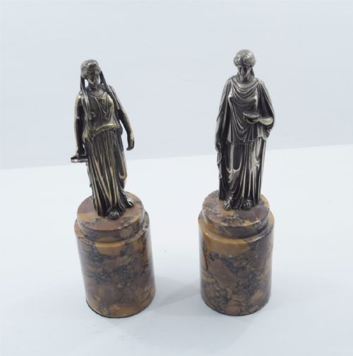 Pair of French Empire Silvered Bronze Figures
