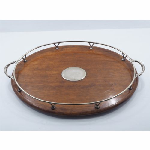 Edwardian Oval Oak & Silver Plated Tray