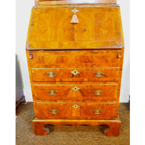 fig 1. FINE 2' GEORGE I WALNUT BUREAU BOOKCASE