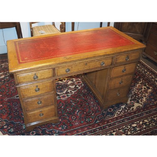 Victorian Solid Oak Pedestal Desk