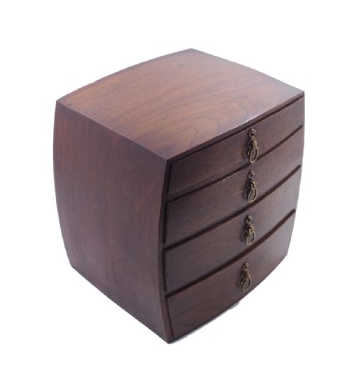Unusual All Curved Teak Miniature Chest