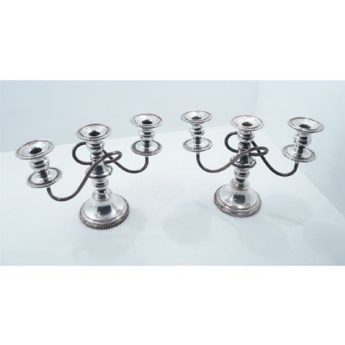 Pair Silver Plated 3 Sconce Candelabra