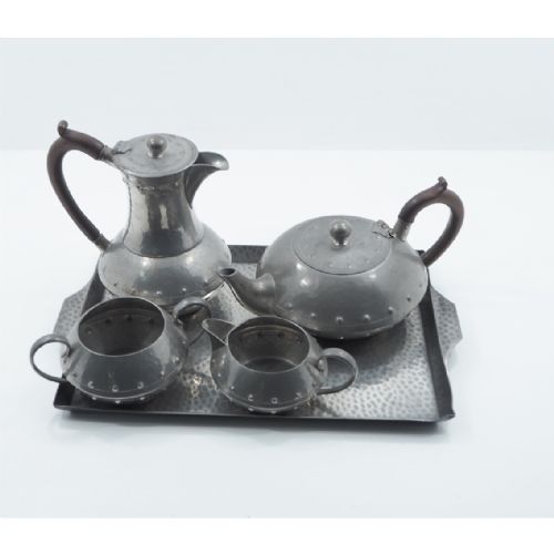 Complete Pewter Tea Service by Walker & Co.