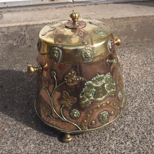 19th Century Dutch Copper & Brass Coal Bin