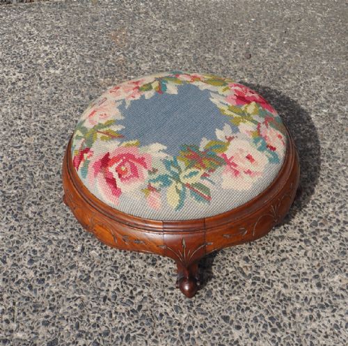 Victorian Carved Walnut Footstool