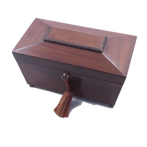 19th Century Mahogany Tea Caddy. Complete.