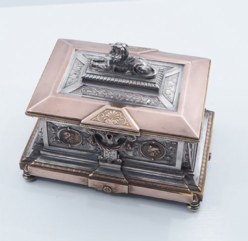 French Copper & Silvered Bronze Coffret or Casket