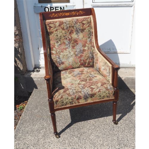 Late 19th Century Inlaid Mahogany Easy Chair