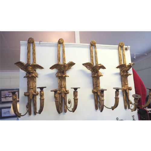 Set of 4 Carved & Gilded Wood Wall Lights