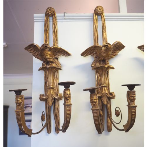 fig 1. SET OF 4 CARVED & GILDED WOOD WALL LIGHTS