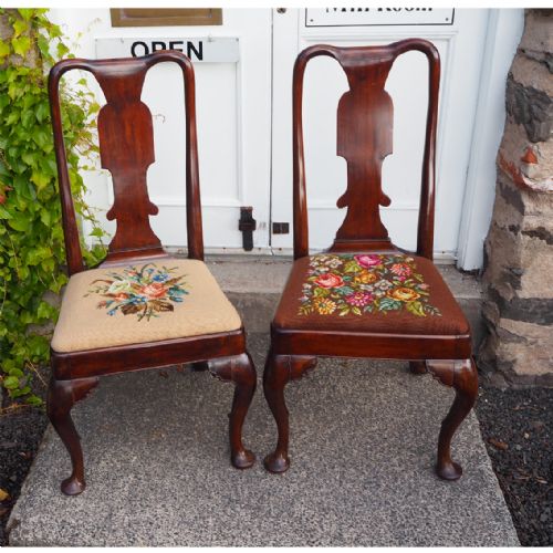 Fine Pair of Early Walnut Cabriole Leg Chairs