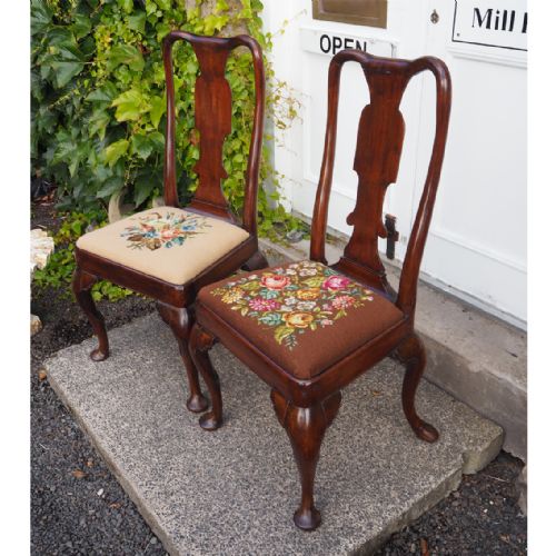 fig 1. FINE PAIR OF EARLY WALNUT CABRIOLE LEG CHAIRS