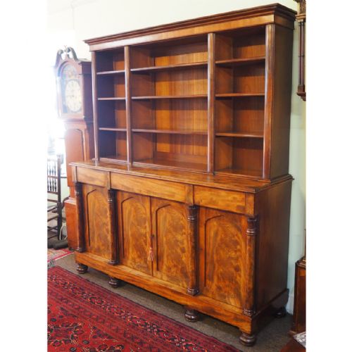 fig 1. LATE REGENCY FLAME MAHOGANY OPEN BOOKCASE