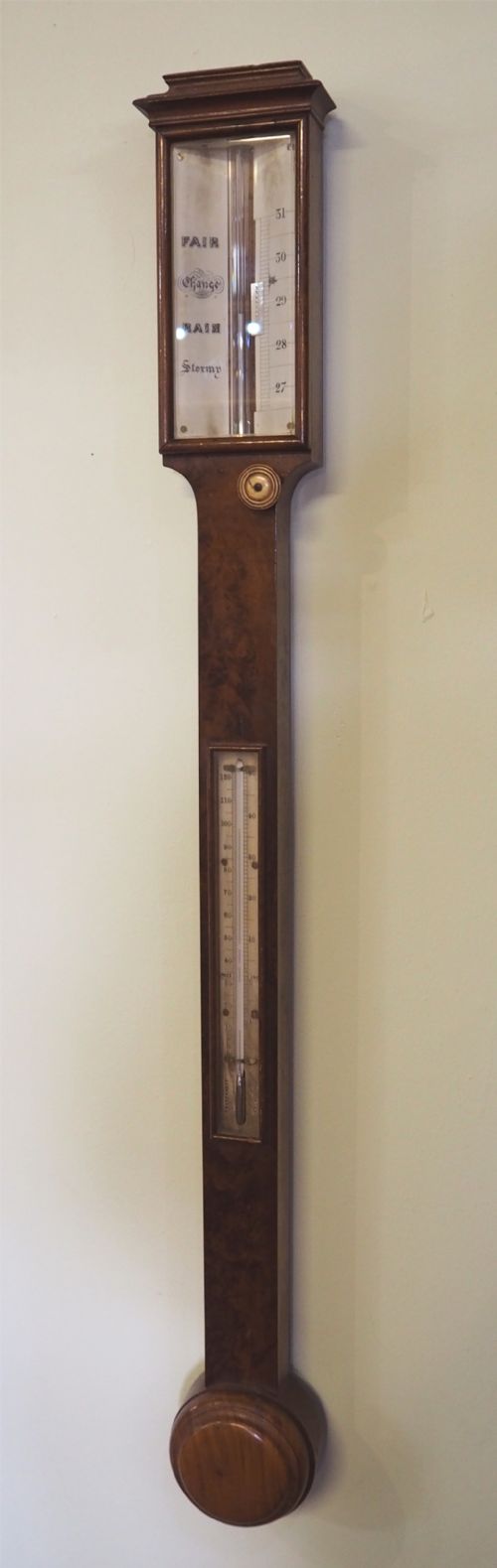 Victorian Burr Walnut Stick Barometer