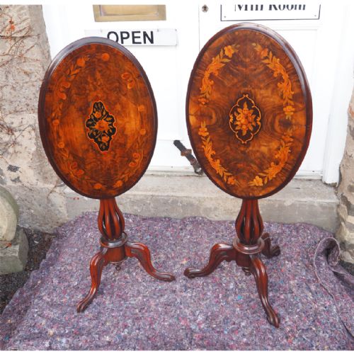 Near Pair Victorian Walnut Tripod Tables