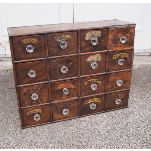 fig 1. SMALL VICTORIAN BANK OF CHEMISTS DRAWERS