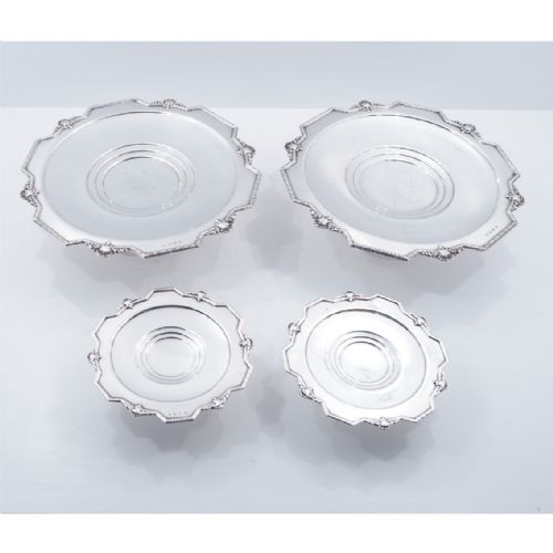 Set of 4 Silver Cake Serving Dishes