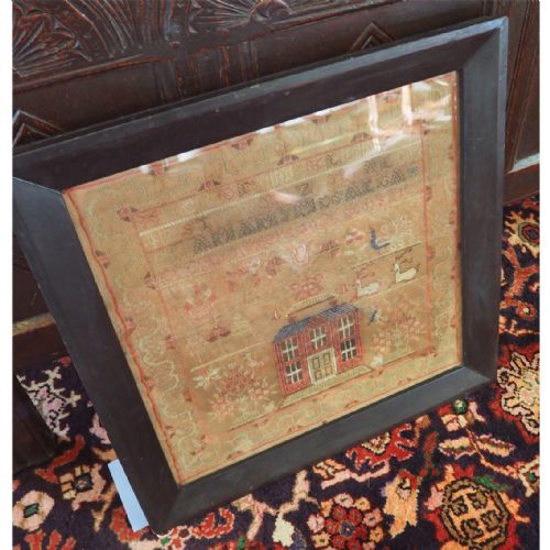 Georgian Framed Sampler with House.