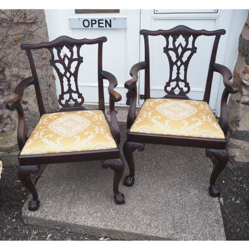 Large Pair of Chippendale Style Arm Chairs