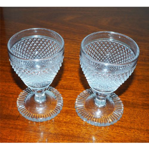 Pair Georgian Hobnail Cut Spirit Glasses