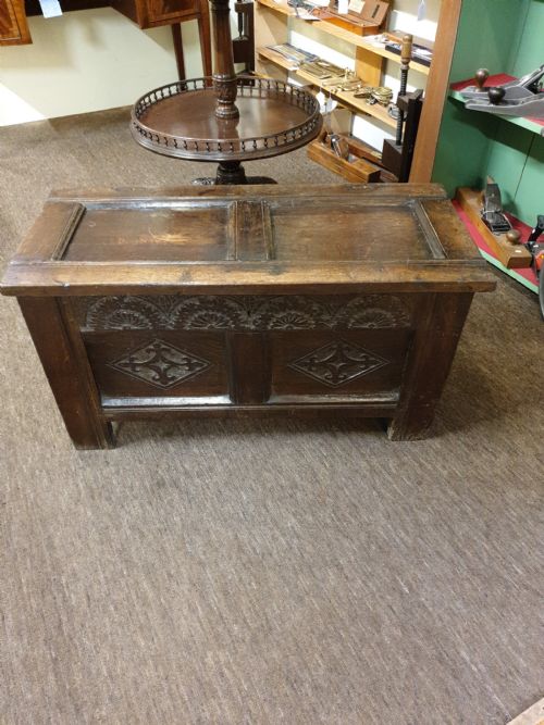 Baby 17th Century Carved Oak Coffer