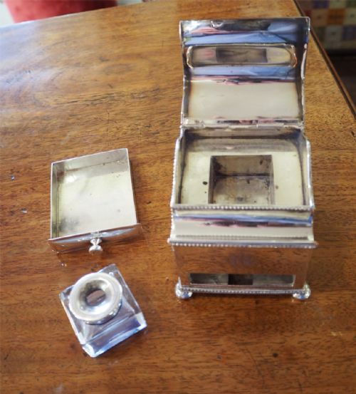 FINE QUALITY SILVER PLATED DESK INK STAND - ADDITIONAL PHOTO 5